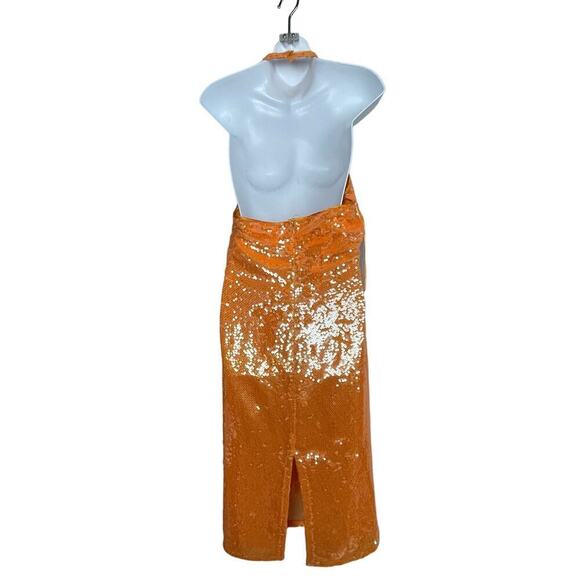 Caroline Constas Orange Sequin Halter‎ Midi Dress M Fairy Ethereal Statement - Picture 8 of 12